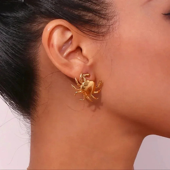 For Love And Lemons Jewelry - Anthropologie Gold Crab Stainless Steel Waterproof Earrings